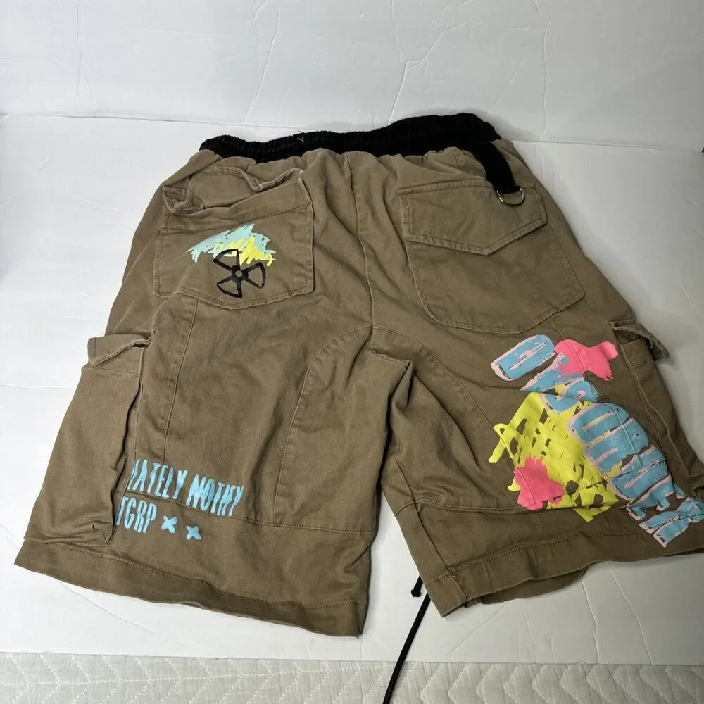BATTLE VEST & SHORTS DYSORDER PAINTED‎ 8 POCKETS ZIP UP FRONT STRAPS BROWN!